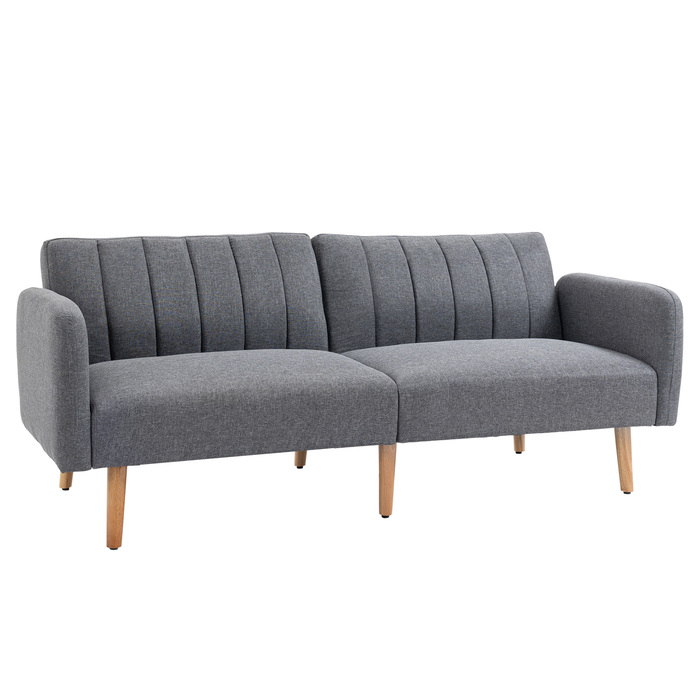 HOMCOM Sleeper Sofa, Convertible Sofa for 2 People, Sofa Bed with Sleeping Function, Linen-like Polyester, Rubber Wood, Grey, 173x75x73cm | Aosom