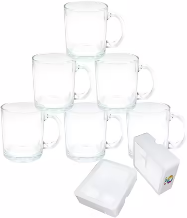 MR.R 11oz Sublimation Blanks Glass Clear Transparent Mug, Coffee Cups with Handle for Heat Transfer Thermal Coatings, Set of 6