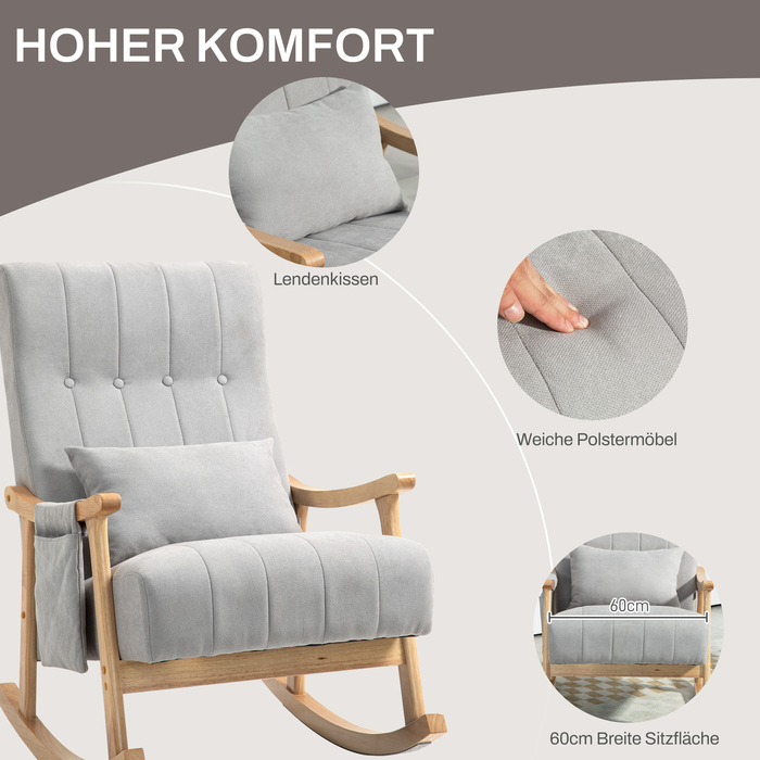 HOMCOM Rocking Chair with Kidney Pillow, Wide Seat, Beech Frame, Up to 120 kg (265 lbs), Grey