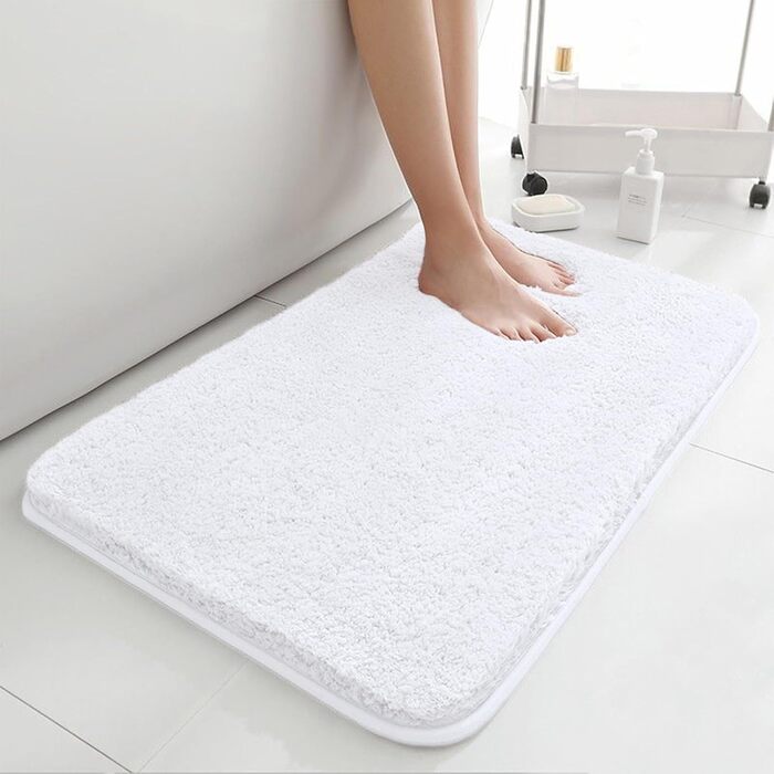Килимок для ванної кімнати 40x60 см, антиковзаюча, м'яка, швидковисихаюча, з високим ворсом, з мікрофібри для ванни, душу та ванної кімнати, придатний для прання в машині (60 x 40 см, прямокутна, білий)