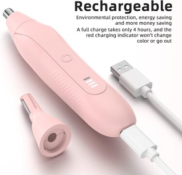 Триммер для носа та вух для жінок: безболісний, USB, 2-в-1, рожевий