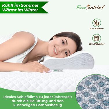 EcoSchlaf® Orthopedic Pillow 2025 Premium Neck Support Pillow – Certified – Side Sleeper Pillow Neck Pillow made of Soft Memory Foam – Ergonomic Head Pillow – Neck Pain – Height Adjustable