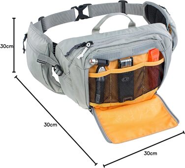 EVOC HIP Pack 3л - поясна сумка, нагрудна сумка, поясний мішечок (3л об'єм, система Airflow Contact, регульований поясний ремінь, система Venti Flap) (Стейнграу, з питною камерою)