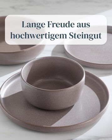 Stoneware Coffee Cups, 6 Person. High-Quality Urban Style TEST VERY GOOD Cup Set, Dishwasher, Microwave and Scratch-Resistant. Stylish Tea and Coffee Cup Set - Pure Living in matte Grey-Brown