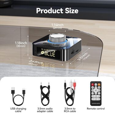 Bluetooth аудіоприймач GlasFlength: HiFi стереосистема з низькою затримкою, Aux 3.5mm RCA, для TV/Лауншпекерів/ПК