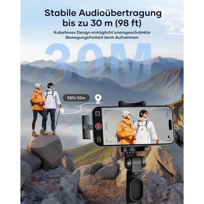 Беспроводной петличный микрофон 2 шт. для iPhone, iPad, Android, YouTube, TikTok, с шумоподавлением, Plug & Play, для видео, подкастов, черный