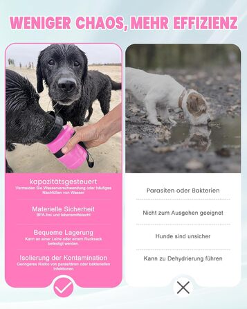 Складана пляшка для води для собак Lesotc 520мл, рожева, для прогулянок, подорожей та кемпінгу