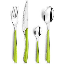 Amefa ECLAT Cutlery Set, 24-piece, for 6 people, 6 x spoons, 6 x forks, 6 x knives, 6 x coffee / tea spoons, 18/0 stainless steel, rust-proof & polished, colored handles, anise green, dishwasher-safe