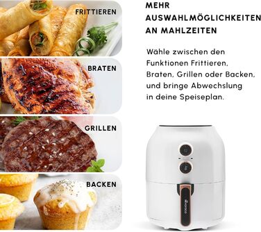Karaca Multifry - Фритюрниця з гарячим повітрям 3.5л, 1300 Вт, Біла - Здорова смаження, Енергоекономія