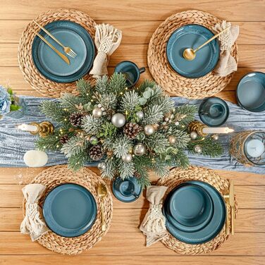 Набір посуду SÄNGER Vigo (18 предметів) | Керамічний набір посуду на 6 осіб | Тарілки, миски, десертні тарілки | Bluе з чорним бордюром, стійкий до подряпин