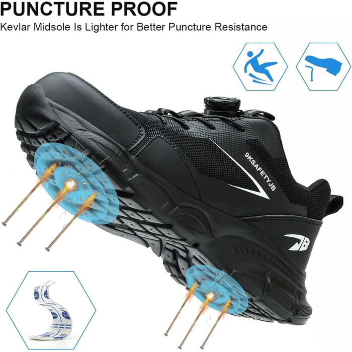 Черевики робочі чоловічі/жіночі легкі, з металевим носком, дихаючі, антиковзкі, чорні, 38-46 EU