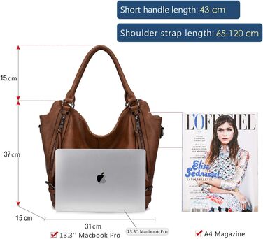 Комплект жіночих сумок Realer: велика шопер-сумка та сумка-месенджер зі шкіри, коричневий L, коричневий