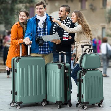 Набір валіз LEADZM 4 шт. з косметичками, посилені кути, ABS, телескопічна ручка, ручна поклажа (Чорний, Турквіс)