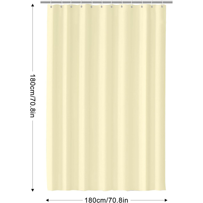 Жовтий водонепроникний душовий завіс для ванної кімнати 180x180 см з кільцями