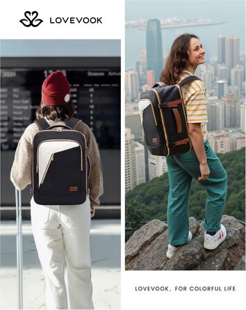 Рюкзак LOVEVOOK для подорожей: ручна поклажа, рюкзак для ноутбука, дамський рюкзак для роботи та бізнесу (18 дюймів, Бежевий, Чорний, Коричневий)