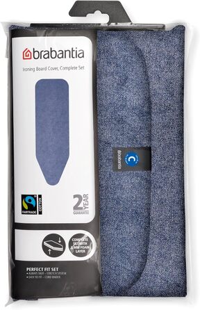 Набір Brabantia для гладіння: дошка для прасування, чохол з бавовни, джинсовий синій, розмір C (124 x 45 см)