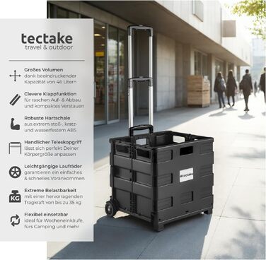 Складаний візок для покупок Tectake Shopping Trolley, сумка-шопер на колесах для продуктів та кемпінгу, чорний (45,75 л)