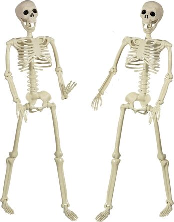 Halloween Plastic Skeleton, 90cm Full Body Halloween Skeleton with Movable Joints for Halloween Indoor Garden House Patio Decorations (2 Pack)