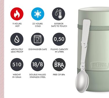 GUARDIAN FOOD JAR 0.50 l, matcha green. Food container for 500 ml, green, stainless steel, with spoon, bonus bowl for muesli, toppings, absolutely leak-proof, leak-proof 500 ml with spoon Matcha Green Mat.