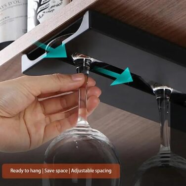 Тримачі для келихів вина Anicy (2 шт.) - підвісні, настінні, для кухні, бару, ресторану (чорний)