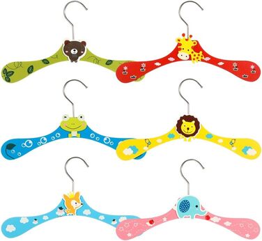Дерев'яні вішалки для дитячого одягу з мотивом тварин, 12 шт.