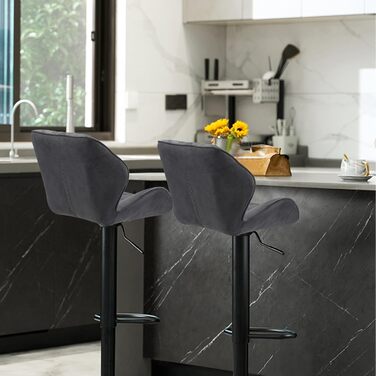 WangPangzi Adjustable Bar Stools 2-Pack with Backrest - Padded Leatherette & Steel Kitchen Bar Chairs with Footrest - for Counter, Kitchen, Hotel, Bar (Black & Dark Gray Velvet)
