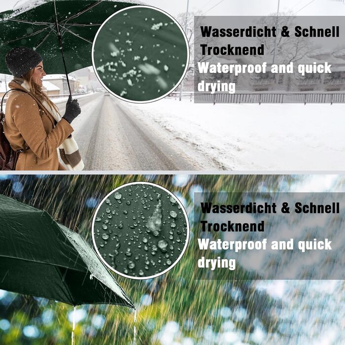 Зонт Herreicher туристичний автоматичний штормостійкий, зелений - легкий алюмінієвий каркас, компактний, 102 см, 10 ребер, для чоловіків/жінок/дітей/літніх людей