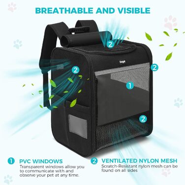 Рюкзак для кота/собаки, чорний, складаний, з сіткою, з внутрішнім шнуром безпеки, до 8 кг