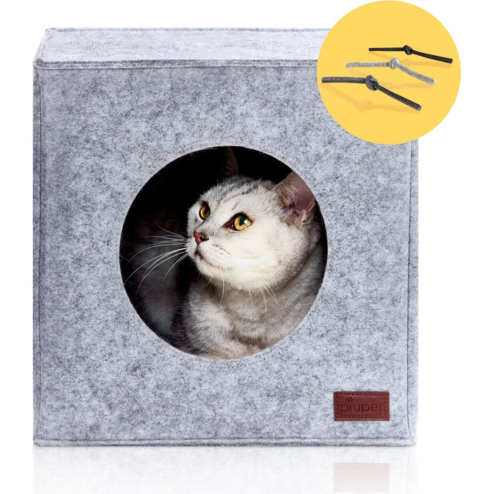 Кішка Будиночок-Печера PiuPet® з подушкою | Підходить до стелажів IKEA® Kallax та Expedit | Сірий | 33x33x37 см