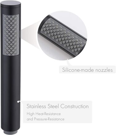 KES Handheld Shower Head Shower Head Bathroom SUS304 Shower Head with Shower Head Holder and Shower Hose Stainless Steel Brushed, LP150-BS (Black)