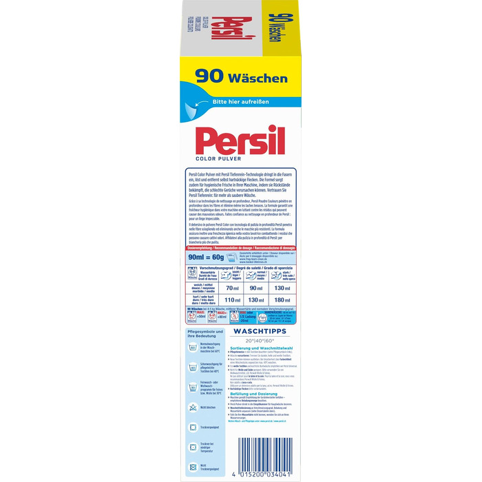 Пральний порошок Persil Color Tiefenrein для кольорових речей, 90 прань, гігієнічна свіжість, ефективний від 20°C до 60°C