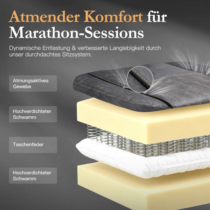 Ігровий крісло Dowinx з підголівником та масажем попереку, ергономічний геймерський крісло з підніжкою, офісне крісло з PU шкіри (Сірий)