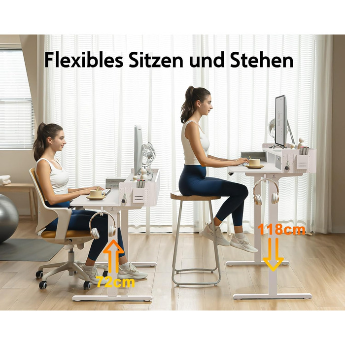 Electric Standing Desk with Drawers - 120x60cm Adjustable Height Desk for Home Office & DIY Pegboard