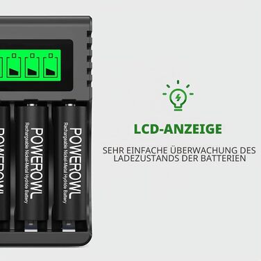 Зарядний пристрій POWEROWL з 8 акумуляторами: 4 AA 2800mAh + 4 AAA 1000mAh Ni-MH для швидкої зарядки