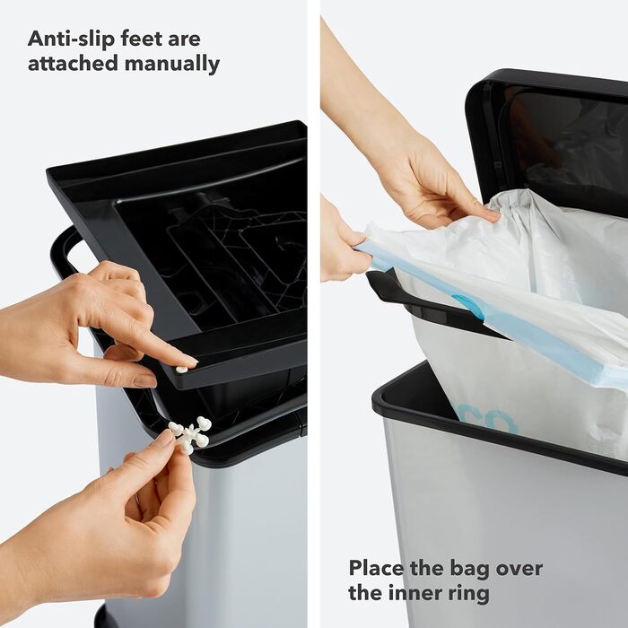 Відро для сміття Rotho Paso 20л з кришкою, пластикове, сріблясто-металеве