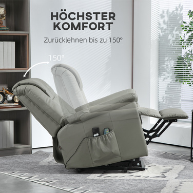 HOMCOM TV Chair with Rise Assist, Electric Recliner with Lie-flat Function, Heating and Massage Function, TV Chair with Spring System | Aosom