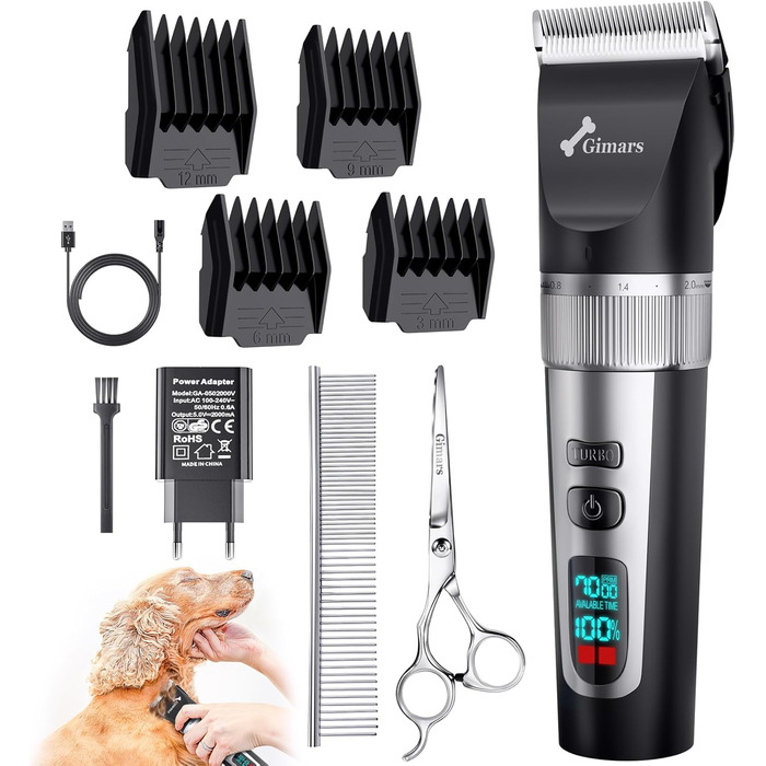 Gimars 3-в-1 професійна машинка для стрижки собак та котів, 7000 об/хв, для густого хутра, тиха, акумуляторна, з набором ножиць