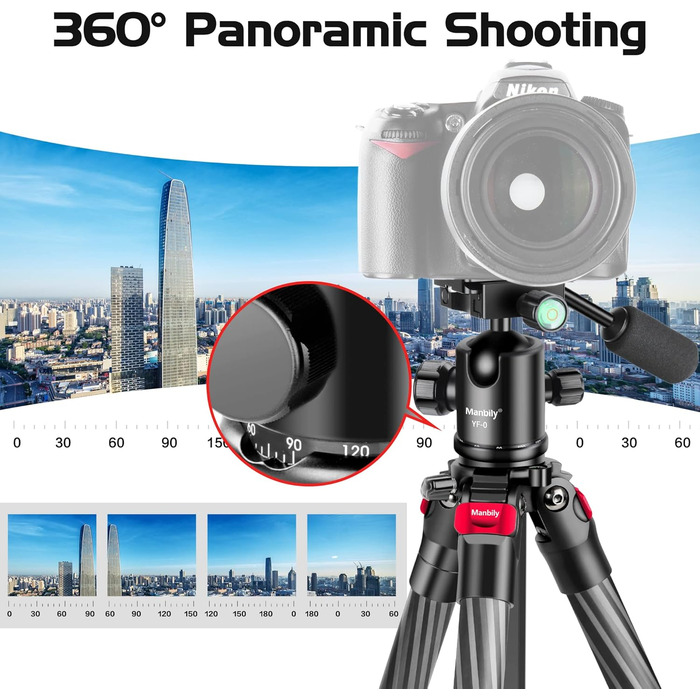 Штатив Manbily 63' з вуглецевого волокна з кульковою головкою 360° - монопод для подорожей, знімний хват, швидка пластина - штатив для DSLR Canon Nikon Sony YF-0 з хватом