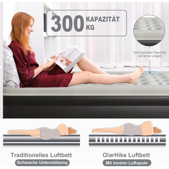 Надувний матрац OlarHike для кемпінгу та дому - 200 x 140 x 46 см, самонадувний, на 2 особи