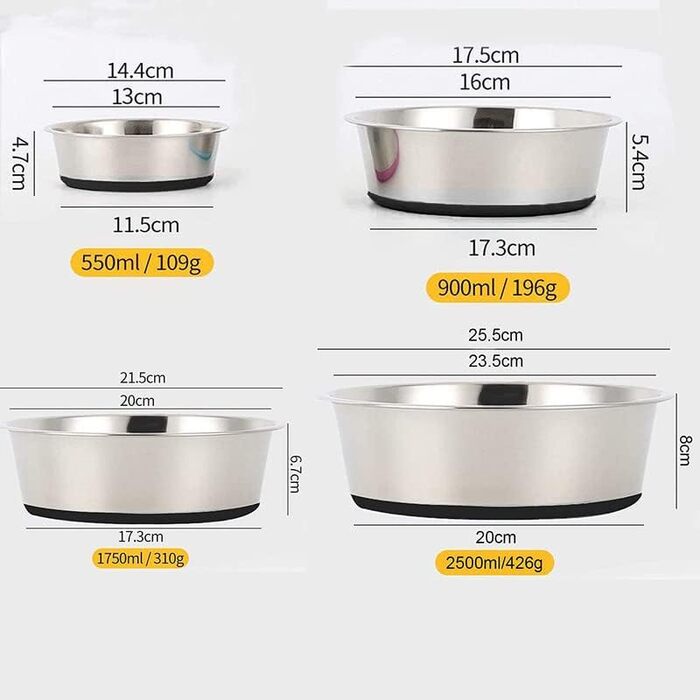 Нержавійна миска для корму для собак та котів з неслизьким силіконовим дном, велика, чорна