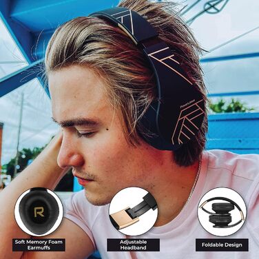 Бездротові навушники PowerLocus Over-Ear з Bluetooth, мікрофоном, складні конструкції, м'які амбушюри, Hi-Fi стерео бас, для дітей/дорослих/TV/PC/Home Office (Чорний/Золотий)