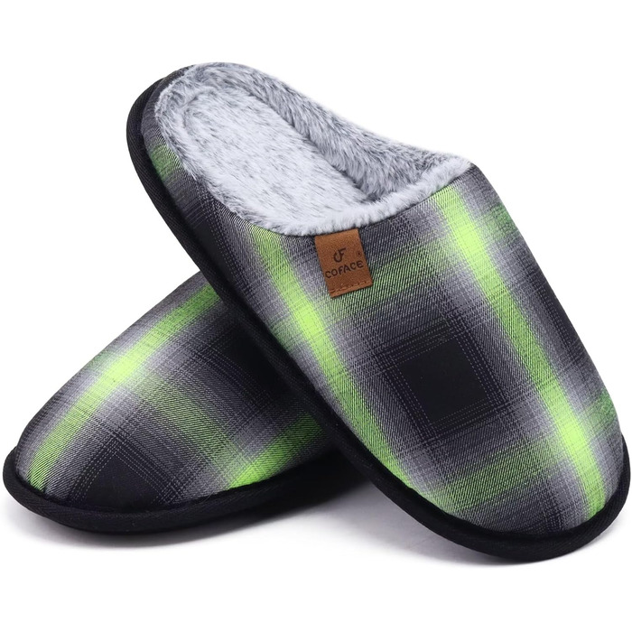Чоловічі домашні тапочки COFACE з піною пам'яті, теплі, з вовняної тканини, з антиковзкою гумовою підошвою, розмір 40-49, 46 EU, зелені/чорні