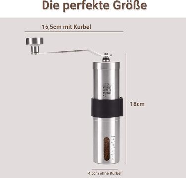NOUTEN® Преміум ручна кавомолка з керамічним жорном - компактна кавомолка з сумкою та кріпленням для подорожей, плавне регулювання помелу