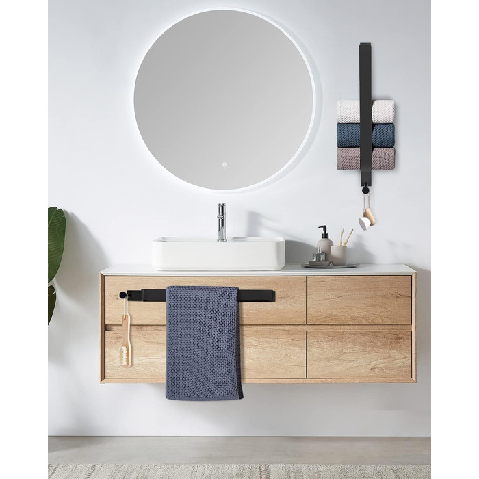 Тримач для рушників LIVEHITOP без свердління, нержавіюча сталь, самоклеючий, сріблястий, 43.5 см, з гачками для ванної кімнати (чорний (2 шт))