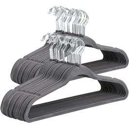 Yaheetech Velvet Clothes Hangers 100 Pack Suit Hangers Closet Hangers Non-Slip Surface Laundry Hangers with 360° Swivel Hook Grey
