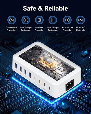 Зарядний пристрій USB-C 200W, 8 портів, LCD-дисплей, PD 65W для MacBook, iPad, iPhone 16/15/14/13 Pro/Max, Samsung S24/S23 - Чорний