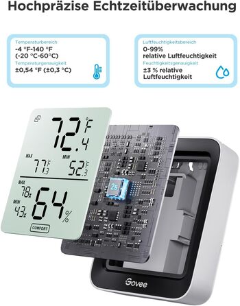 Govee Thermometer Hygrometer, Mini LCD Digital Thermometer Hygrometer Indoor with Notification Alarm, Precise Hygrometer Temperature with APP, Data Storage for Greenhouse Wine Cellar (3 pack)