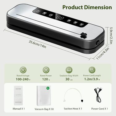 Вакуумний апарат Automatik 6-в-1 для продуктів харчування, з 50 пакетами, цифровий таймер, для сухих та вологих продуктів