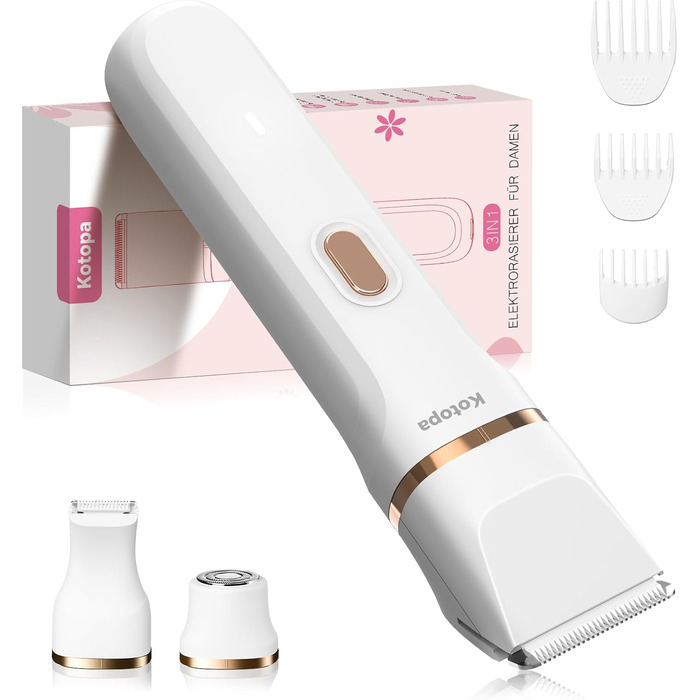 Електричний тример для інтимної зони для жінок 3-в-1, для бікіні, обличчя та тіла, бездротовий, водонепроникний, для чутливої шкіри (білий)