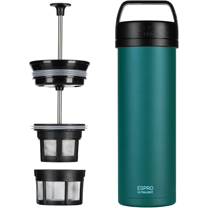 Френч-прес для кави ESPRO Ultralight Mini з термоізоляцією, 475 мл, зелений – портативна кавоварка для подорожей